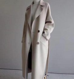 Winter Outerwear Jacket Women Wide Lapel Belt Pocket Wool Blend Coat Oversize Long Trench Outwear Wool Women039s8953264