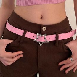 Other Fashion Accessories Y2k Star Rhinestone Pink Belt for Women Metal Pin Buckle Waist Str Girls Decorated With Dress Jeans Waistband J240518