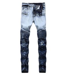 Mens Biker JEANS Holes Ripped Colours Patchwork Straight Jeans Fashion Street Jeans2788770