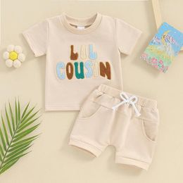 Clothing Sets Baby Boys Girls 2 Piece Summer Outfits Short Sleeve Letter Embroidery Tops Elastic Waist Shorts Infant Toddler Set
