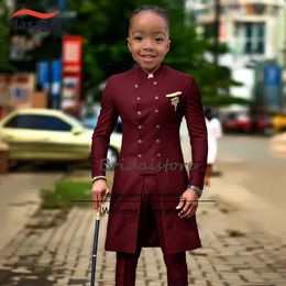 Clothing Sets Burgundy Boys Set 2-piece Double Chest Jackets Wedding Childrens Tailcoat Long Coat Formal Party Performance Costume Q240517