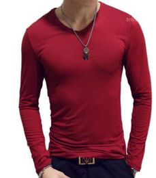 Man039s VNeck Cotton Pure Colour Long Sleeves Tshirt Spring Autumn Slim TShirt 14 Colours Size M2XL18888944