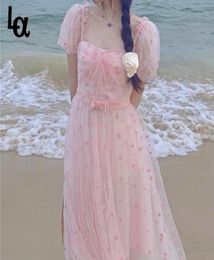 Pink Elegant Sweet Dress Women Kawali Floral Casual Korean Pretty Princess Designer Beach Fairy Summer 2105193094647