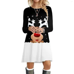 Casual Dresses Cute Christmas Elk Print For Autumn Fashion Short Sleeve Loose ALine Dress Women Party 2024 Winter Clothing