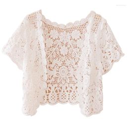 Women's Polos Womens Summer Short Sleeve Tassels Lace Cardigan Floral Crochet Beach Cover Up Shrugs Open Front Crop Jackets