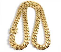 18K Gold Plated Necklace Miami Cuban Link Chain Necklace Men Hip Hop Stainless Steel Jewellery Necklaces1556575