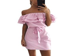 2018 Summer Fashion Women039s New Striped Dresses Sexy Ruffle Mini Dress Casual Style Comfortable Pretty Belt Women Clothing4204493