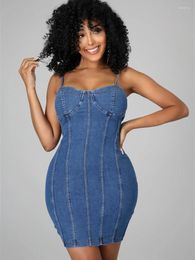 Casual Dresses Sexy Spaghetti Strap Denim For Women Summer Clothes Sleeveless Bodycon Mini Dress Evening Party Club Jeans Vestido