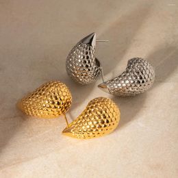 Stud Earrings Uworld Stainless Steel Metal Textured Water Drop For Women Texture Waterproof Charm Jewelry Wholesale Femme Aretes De Mujer