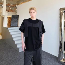 Men's T Shirts NOYMEI Summer Grey Cargo Vest Loose Round Neck Black T-shirt Two Piece Set Fashion 2024 Trendy Chic Male Top WA3887