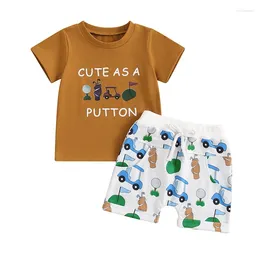 Clothing Sets Toddler Boys Summer Outfits Letter Golf Car Print Short Sleeve T-Shirts Tops Elastic Waist Shorts 2Pcs Clothes Set