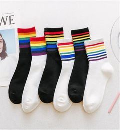 Rainbow Socks Women Autumn Candy Colours ins South Korea Zhongtong Tide Net Red Stripe Cotton Socks Street Socks4364433