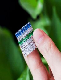 Drop New Arrival Luxury Jewellery 925 Sterling Silver Three Colour Gemstones Emerald Drop Water CZ Women Wedding Band Ring G6860911