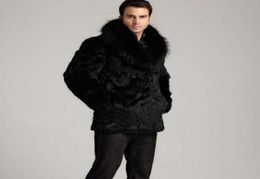 Winter thicken thermal hair rabbit fur leather jacket men casual overcoat mens mediumlong coats outerwear black fashion5854042
