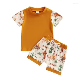 Clothing Sets Baby Boys Shorts Set Horse/Baseball Print Short Sleeve T-shirt With Elastic Waist Summer Outfit