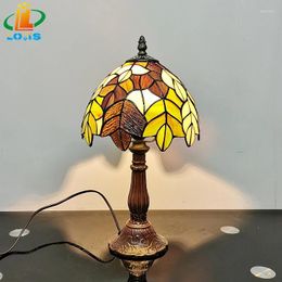 Table Lamps 20CM European Style Leaf Small Lamp Tiffany Home Decoration Study Glass Antique Gift Boutique Lighting