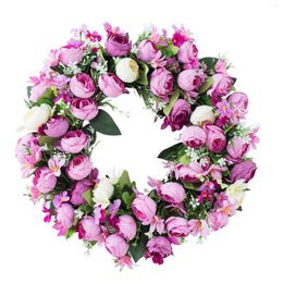 Decorative Flowers Artificial Purple Rose Rattan Circle Wreath Door Hanging Christmas Garland For Wedding Party