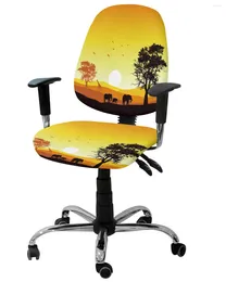 Chair Covers African Sunset Landscape Elephant Giraffe Silhouette Elastic Armchair Cover Removable Office Slipcover Seat