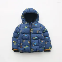 Down Coat Children/kids/boys Autumn/winter Padded Jacket Fleece Lining With Cool Xcavator Print