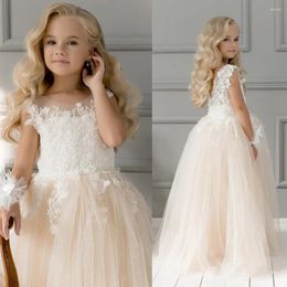 Girl Dresses BABYONLINE Lace Tulle Flower Girls 2024 Princess For Kid Child Wedding Party Light Champagne Maxi Ball Gown Evening