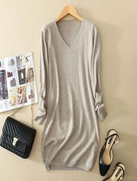 Cashmere Long Version Women sweaters and pullovers Tops Pull Femme Hiver jumper Sexy VNeck Mini Knitted Sweater dress6287208