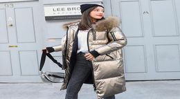 Fashion Winter Women039s Long Glossy Big Fur Silver Down Jackets Hooded Coat Down Parkas Thick Winter Jacket Women Outwear T2003922854