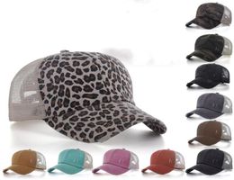 Pony Hats various Colours tail Washed Mesh Back Leopard Plaid Camo Hollow Messy Bun Baseball Cap Trucker Hat1749777