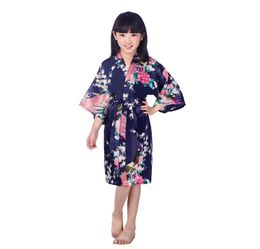 Whole Girl Silk Satin Floral Kimono Robe Short Bathrobe Fashion Bridesmaid Robe8659983