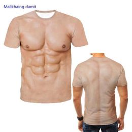 Men's T-Shirts Mens muscle 3D printed pullover short sleeved casual T-shirt top Q240517