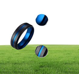 Unique Thin Blue Line Mens Ring Matte Finished Stainless Steel anillo masculino Gentleman Gifts Accessories jewelry1591148