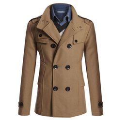 Men039s Trench Coats Solid Color Double Breasted Mens Jacket Fashion Winter Warm Clothing Long Slim Business Coat Men9900332