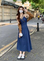 Work Dresses Spring Outing Streetwear Sets 2024 Halter Jeans Dress Long Sleeve Short Cardigan Women Outfits Girls Fashion