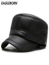 Winter Hat Men Military Cap Dad Faux Leather Caps Thicken PU Gorras Cadet Hats For Fashion Gift Wide Brim53671055270498