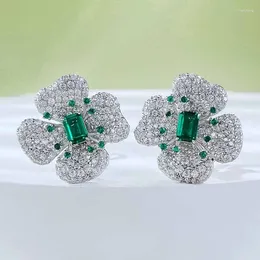 Stud Earrings Jewelry Selling S925 Silver Luxury Set Synthetic 4 6mm Green Spinel Clover Fashion And EarstudsSmall AndVersatile