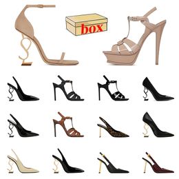 Top Quality Luxury High Heels Sandals Famous Designer Women Patent Leather Platform Golden Gold Slides With Box Lady Heel Bottoms Party Wedding Classics Slippers