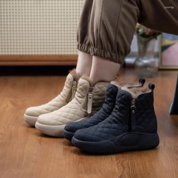 Boots Women Ankle Winter Spring Warm Thick Soled Snow Solid Colour Zipper Fleeces Shoes 2024 Height Increasing Plush