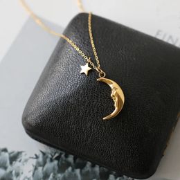 With 18 K Gold Moon Star Charms Necklace Women Stainless Steel Jewelry Designer T Show Runway Gown Rare Gothic Japan 240517
