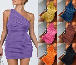 One Shoulder Bodycon Dress Women Sexy Party Dresses Summer Elegant Ruched Mini2783604