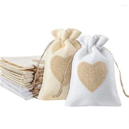 Shopping Bags 10Pcs Heart Shape Linen Small Drawstring Bag Reusable Burlap Jewelry Storage Pouch Gift Packaging Party Candy 10x14cm