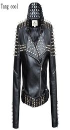 New 2021 Autumn fashion women rivet motorcycle PU faux leather spike studded jacket outerwear streetwear jackets6699957