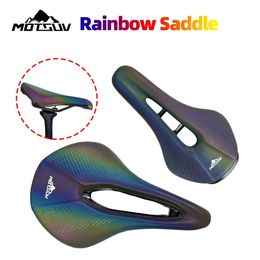 MOTSUV Bicycle Rainbow Saddle Soft Silica Gel PU Leather Comfortable Road Mountain Bike Seat Cushion Shockproof Front Seat Mat 240507