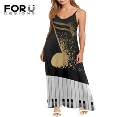 Elegant Slip Dress for Women Music Notes Printing Summer Casual Loose Maxi Dresses Sexy Backless Sundress Mujer W2206189775687