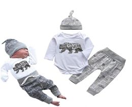 Neugeborene Jungen Kleidung Baby Bären Buchstaben Druck Langarm Strampantshat Säuglingskleidung 3pcs Kleinkindoutfits Set 2103096652312