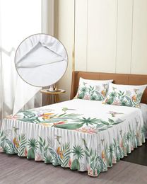 Bed Skirt Idyllic Tropical Plant Leaf Hummingbird Elastic Fitted Bedspread With Pillowcases Mattress Cover Bedding Set Sheet