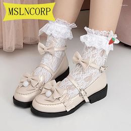 Casual Shoes Big Size 34-43 Lolita Kawaii Little Fluffy Ball Bowknot Student Mary Jane Platform Cosplay LoliShoes High Heel