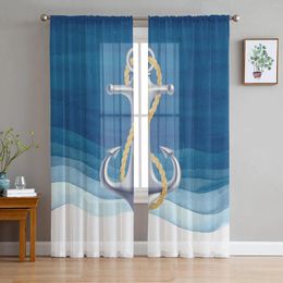 Curtain Blue Ocean Anchor Nautical Sheer Curtains For Living Room Decoration Window Kitchen Tulle Voile Organza