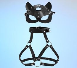 Garters Women Bondage Body Harness Lingerie Goth Crop Tops Cage Bra Leather Belt With Mask Rave Wear For Sex Set9767464