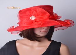 Red Ladies organza hat formal dress hat for wedding church derby party Kentucky derby5040398