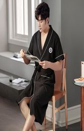 Men039s Sleepwear Short Sleeve Robe For Male Big Yards L4XL Sexy VNeck Kimono Men Home Clothes Cardigan Cotton Bath Robes Lon2396400