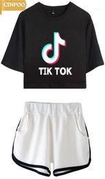 CINPOO LadiesGirls TIK Tok Printed TShirt Music Video App Logo Crop Top with Shorts Hip Hop Streetwear Pyjama Sets115995038